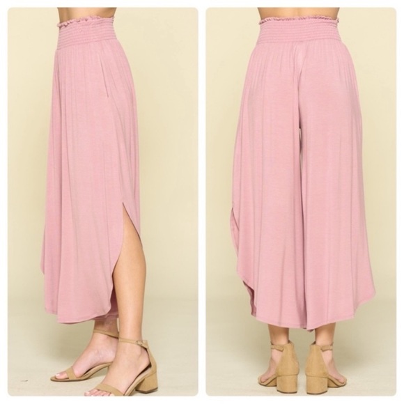 New Boho Style Spring Summer Mauve Wide Leg Pants With Side Slit - Picture 1 of 3